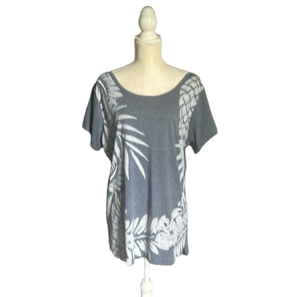 Palm Harbour Tunic T-shirt Heather Blue with Palm Leaf Print Short Sleeve 2X - Picture 2 of 12